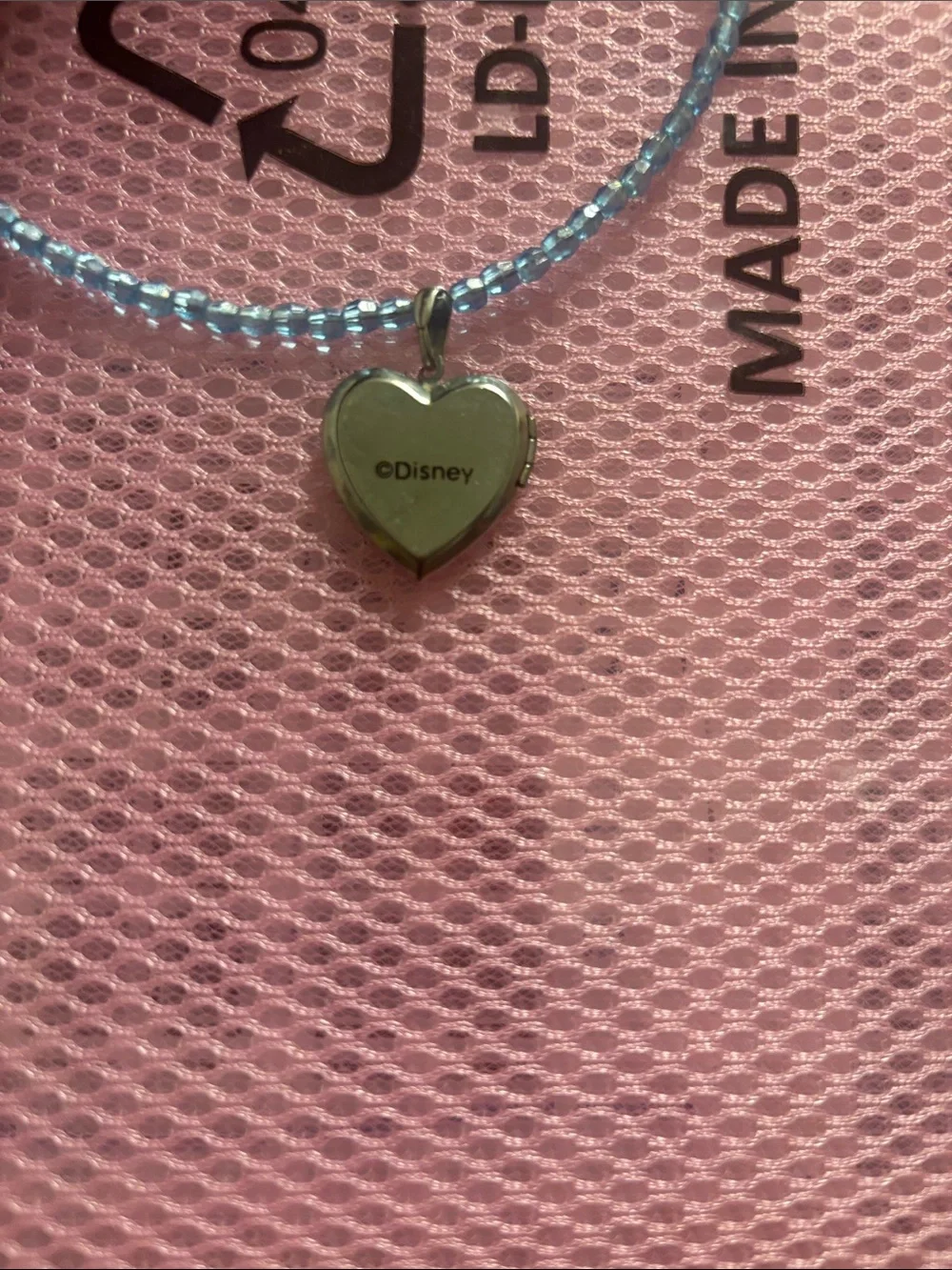Vintage Blue Beaded kids choker with Cinderella Heart locket Charm.